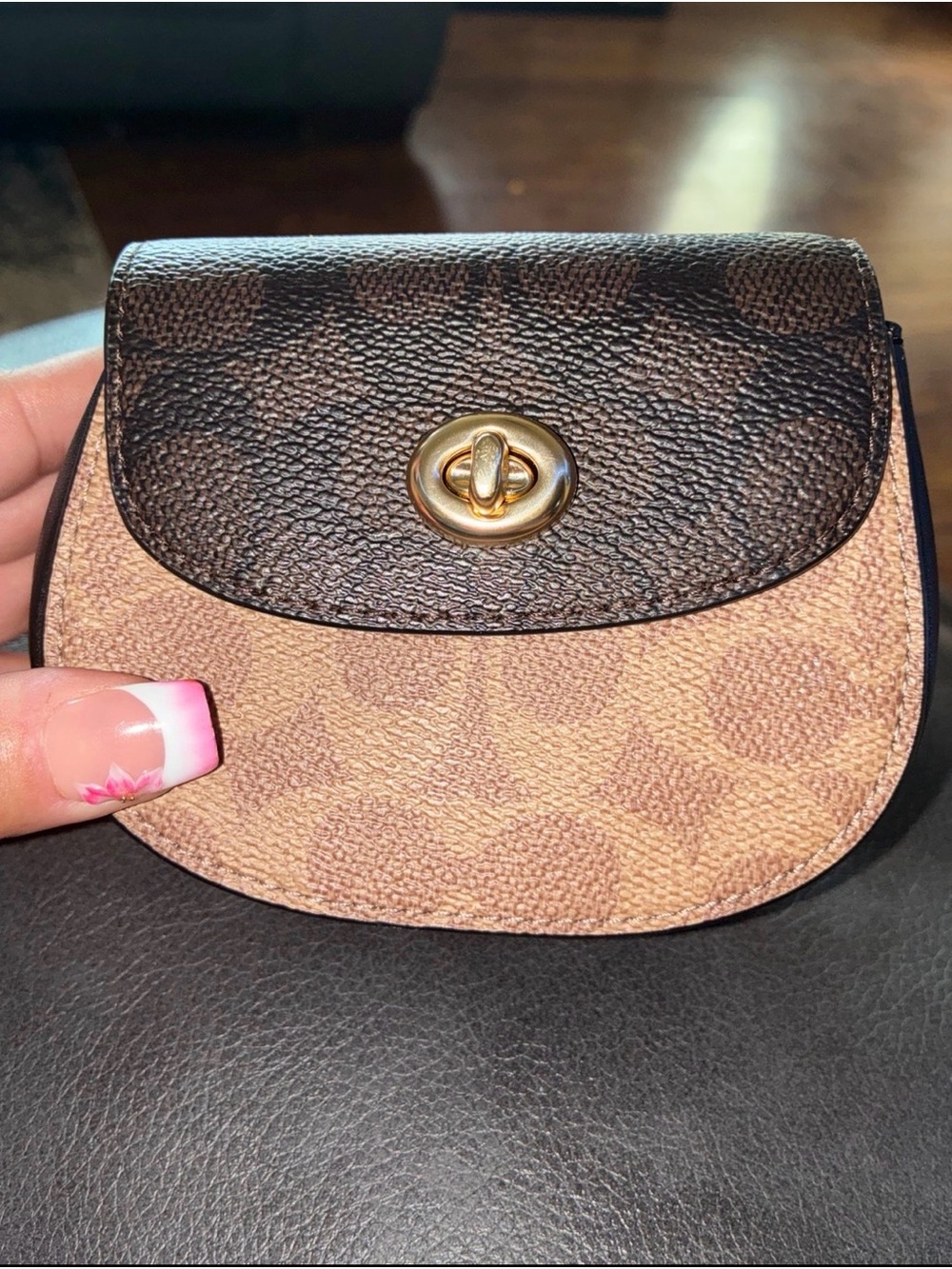 Coach Two-Tone Signature Mini Coin Pouch - Brown/Tan